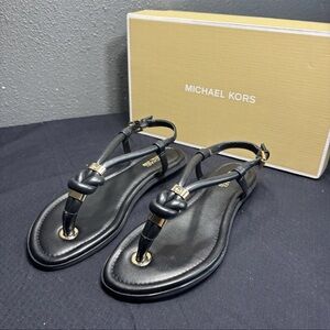 Michael Michael Kors Women's Holly Leather Flip Flap Sandals Black Size 6m
